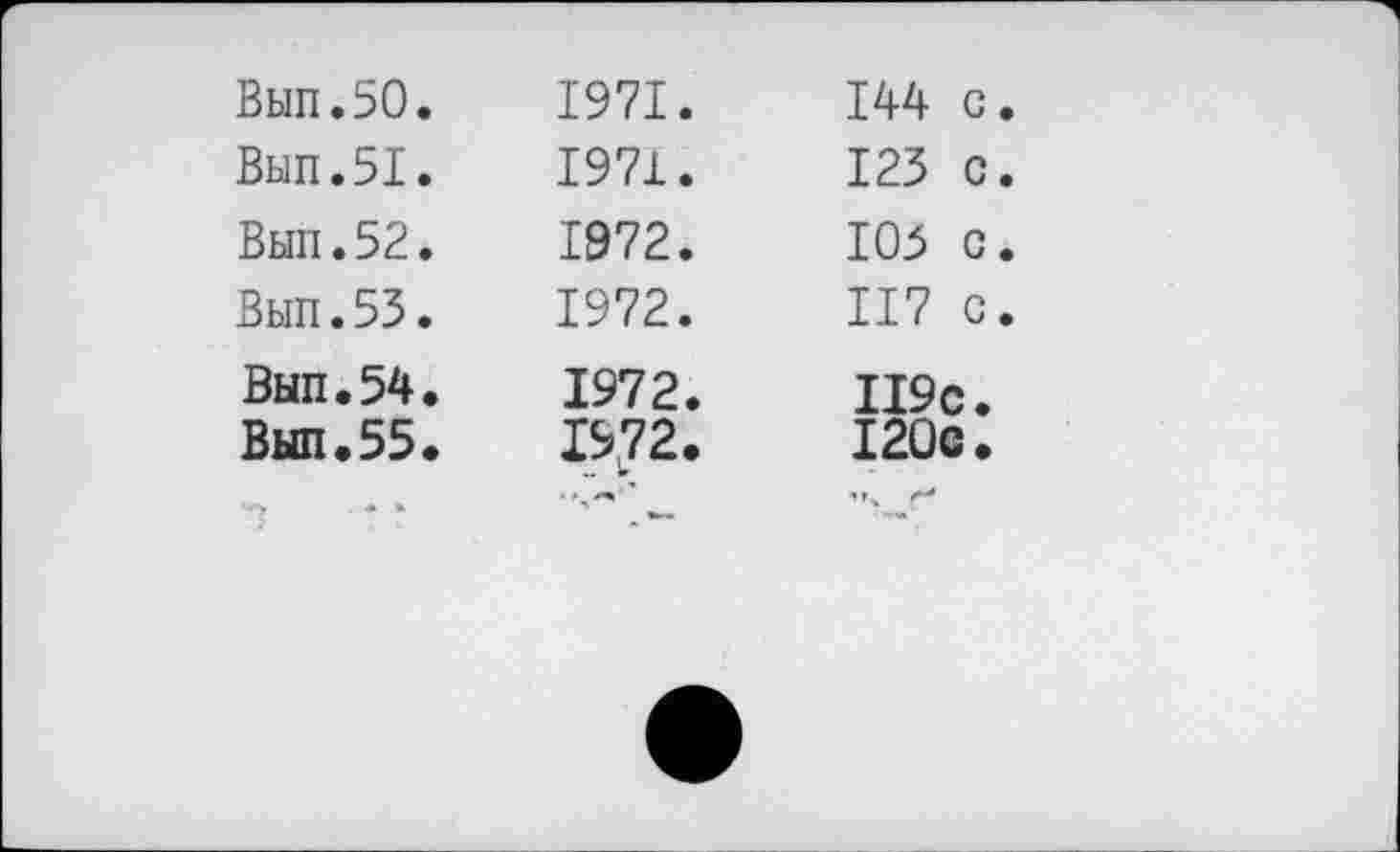 ﻿Вып.50.
Вып.51.
Вып.52.
Вып.55.
Вып.54.
Вып.55.
1971,
1971,
1972,
1972,
1972
1972
144 с
123 с
103 с
117 с
119с
120с